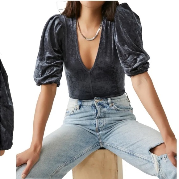 Free People Don’t You Wish‎ Velvet Bodysuit Sunflower Seed - Picture 3 of 8